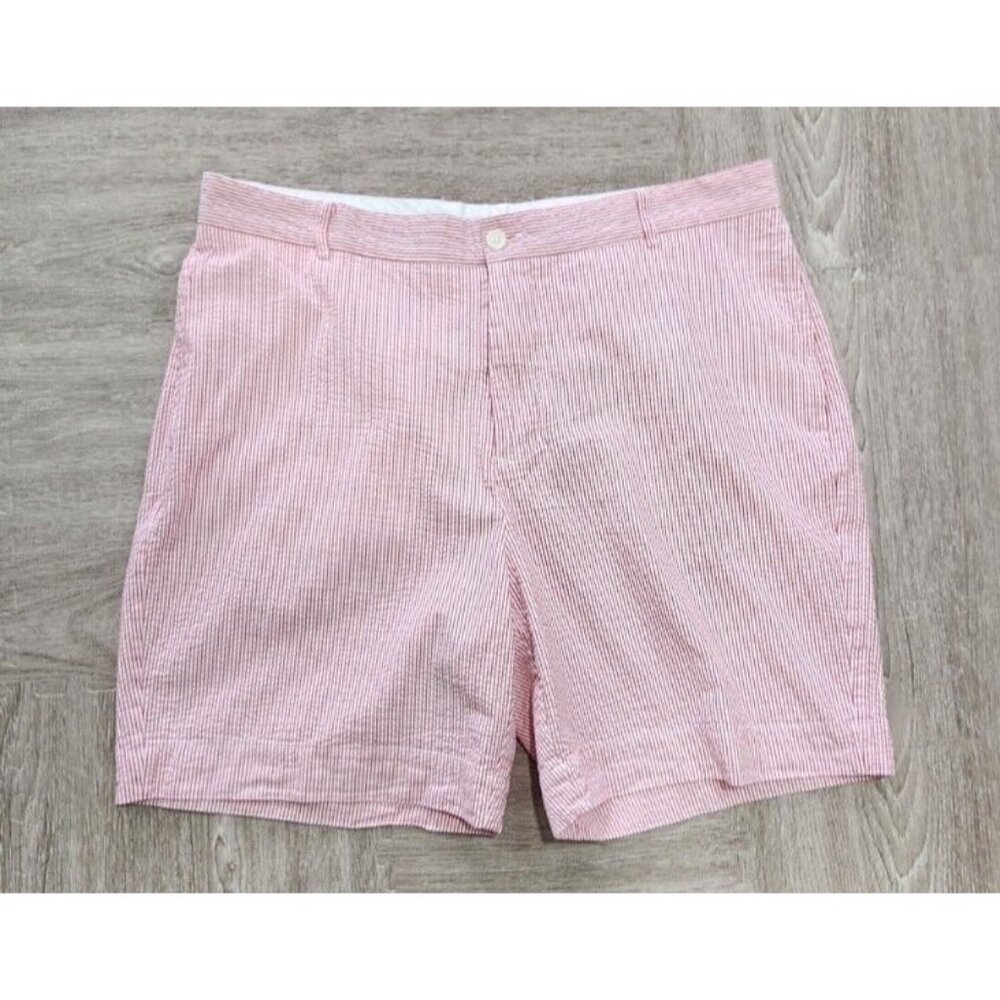 Tailorbyrd Red White Seersucker 100% Cotton Flat Front Shorts